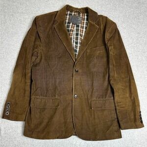 Old Navy Blazer Jacket Mens Large Brown Corduroy Two Button Plaid Lined Classic